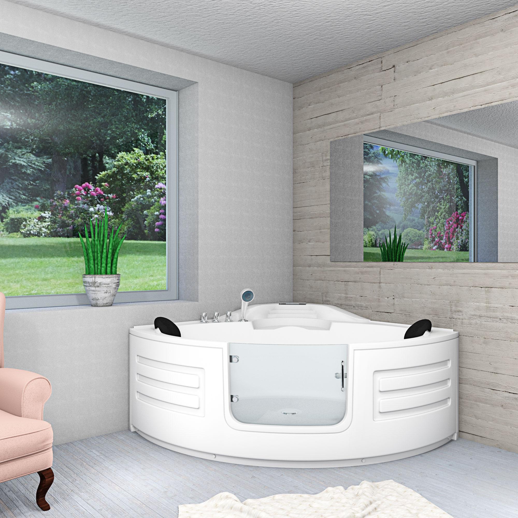 Pool Badewanne Eckwanne Wanne S70-TH 150x150cm mit Tür Walk-in-Pool