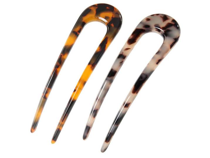 Haarnadel 2-teiliges Set Schildpatt-Optik Celluloseacetat, Mehrfarbig, Kunststoff, 3.5x1x10.5 cm, Freizeit & Co, Wellness & Gesundheit, Körperpflege