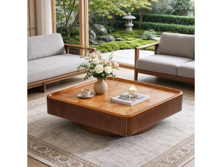 39,37 Quadratischer Couchtisch aus Holz Moderner Couchtisch Moderner Quadratischer Couchtisch,ZeitgenöSsischer Niedriger Teetisch Mit Rundem Sockel Und Abgerundeten Ecken FüR Wohnzimmer