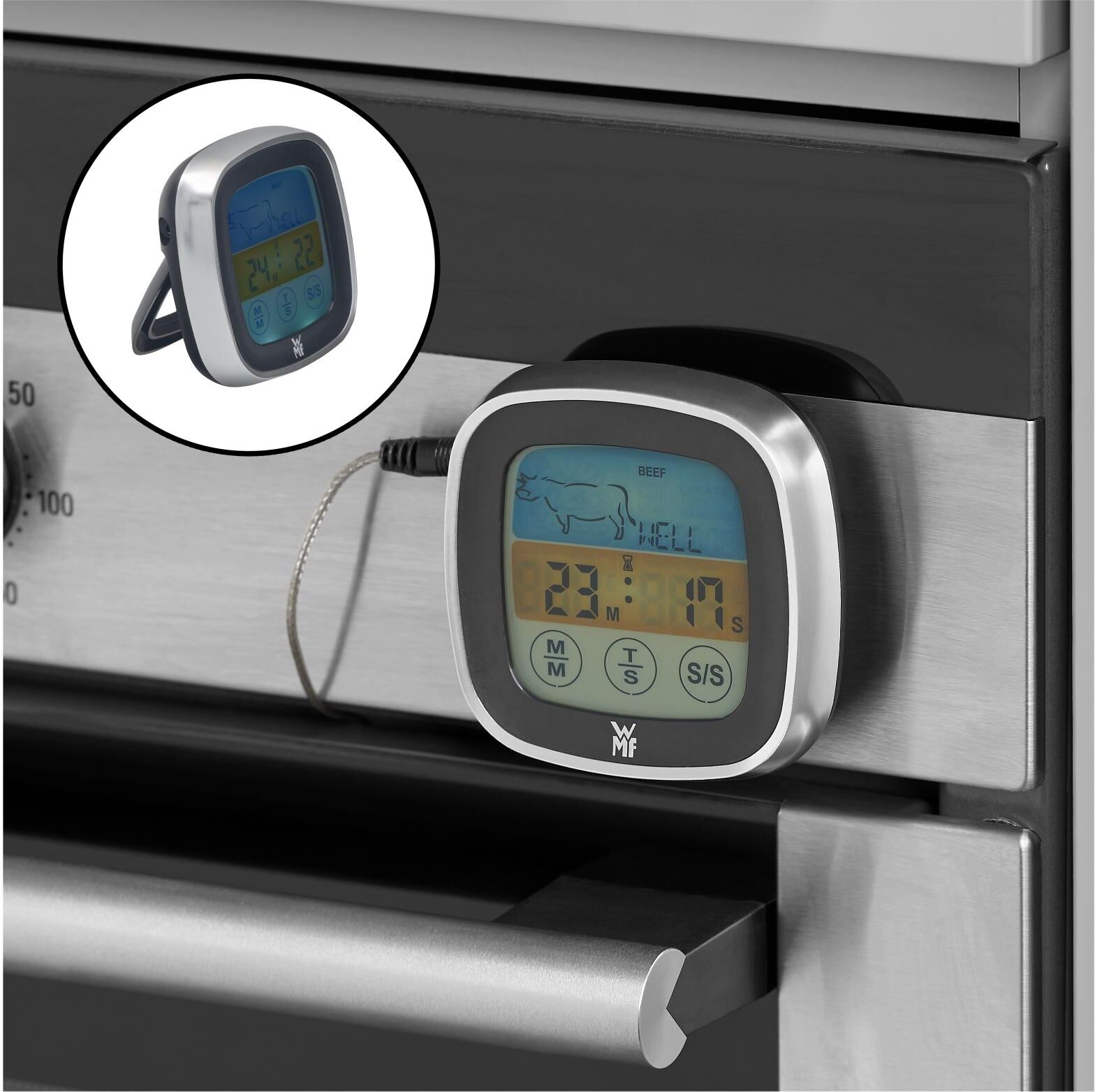 Bratenthermometer WMF "BBQ Digital", schwarz (schwarz, silberfarben), Temperaturmessgeräte, Bratenthermometer schwarz, silberfarben Einheitsgröße