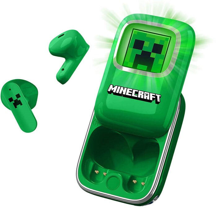 Minecraft OTL True Wireless In-Ear Headset m. Skub-Op Opladningsetui - Grøn