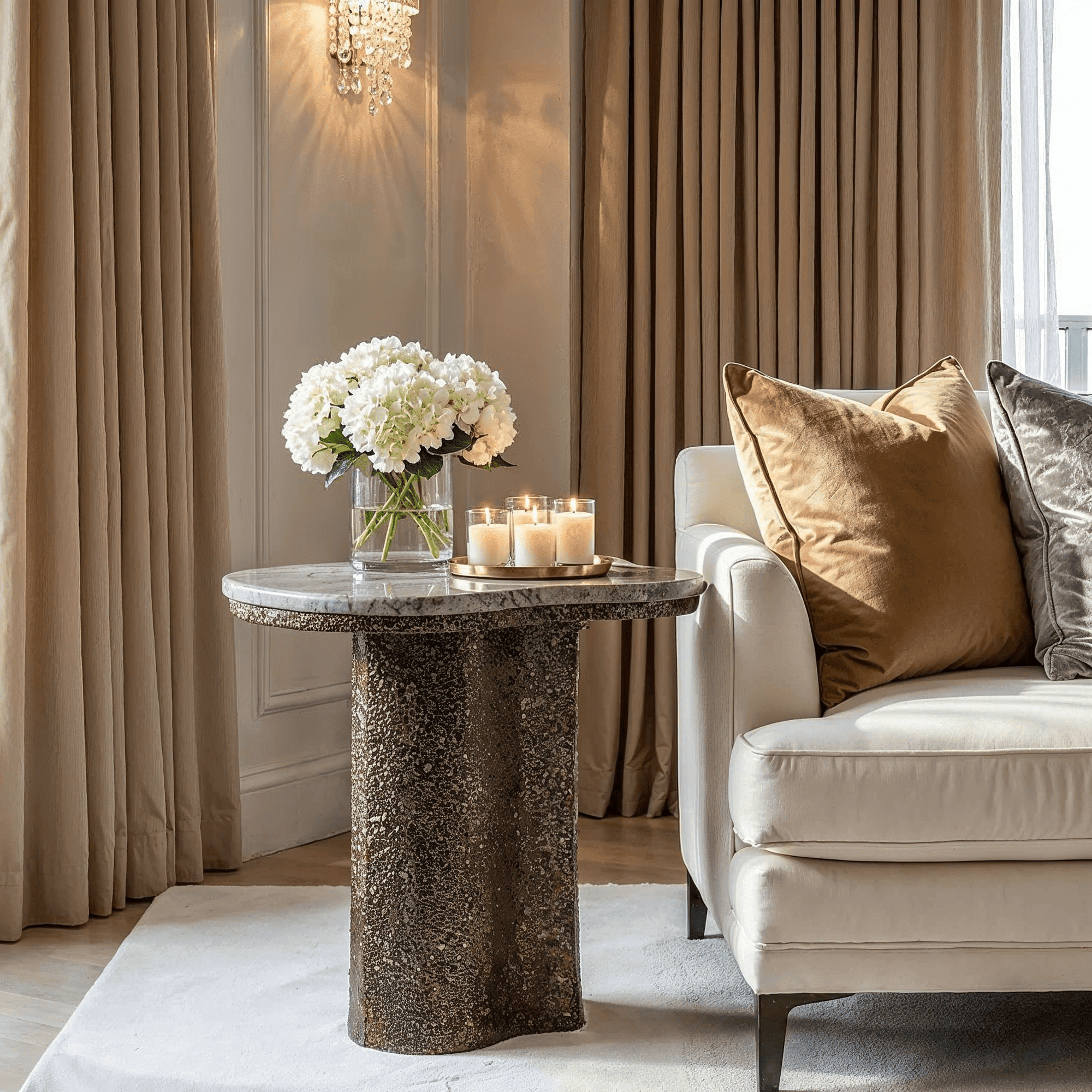 Rolter Neutral Marble Side Table with Brushed Brass Base