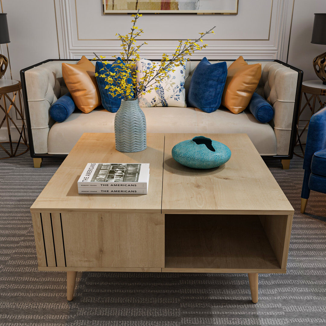 Blue Elephant Aidtya Coffee Table with Storage Sapphire Oak/Sapphire Oak 46.5cm H X 89.4cm W X 89.4cm D