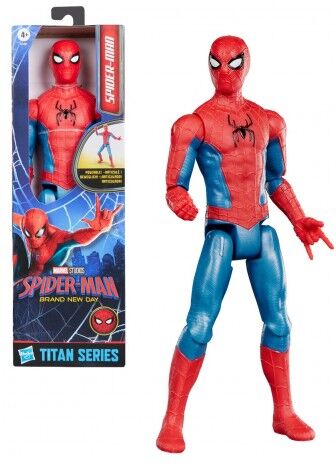 Hasbro Marvel Spider-Man: Brand New Day Titan Series 29 cm Action Figure for Kids, Ages 4 and Up, Red-and-Blue Superhero Suit, 11 Points of