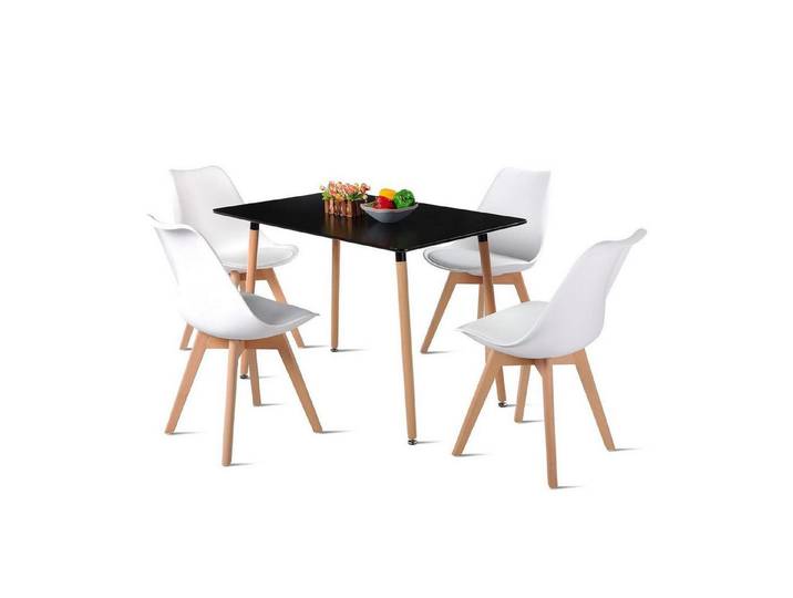LuxusKollektion Essgruppe Essset 1 Tisch 4 Schwarzer quadratischer Tisch Mit 4 Weißen Stühlen