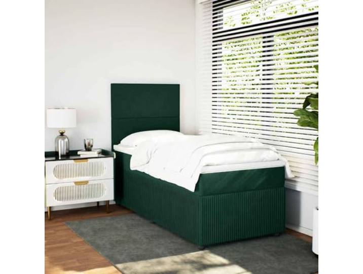 KTHLBRH Bettgestell aus Samt 80 x 200 cm mit Kopfteil Taschenfederkernmatratze, inklusive Matratzenbezug, Latten inklusive, Dunkelgrün