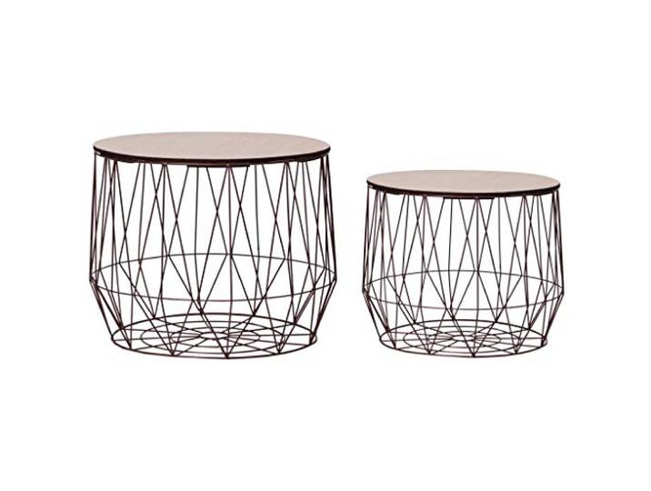 pokgdf 2er Set Couchtisch Kupferfarben mit Korb-Design und Sperrholzplatte Korb-Design, abnehmbare Platte, vielseitig nutzbar, Aufbewahrungskorb-Funktion, Wohnzimmer-Deko