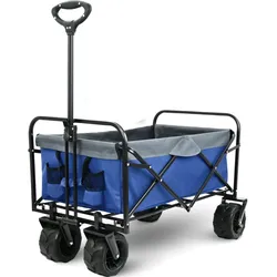 DELUKE Bollerwagen faltbar CALLI - Extra Breite Reifen | Handwagen Transportwagen belastbar bis 120kg Feststellbremsen Sonnen- und Regenschutz, Blau