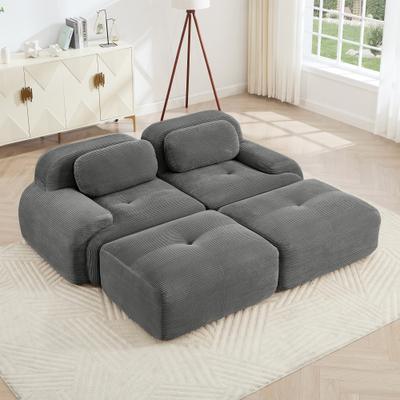 Loedds 80.3-inch 2-Seat Modular Corduroy Loveseat Sofa with Adjustable Backrest and Chaise for Living Room