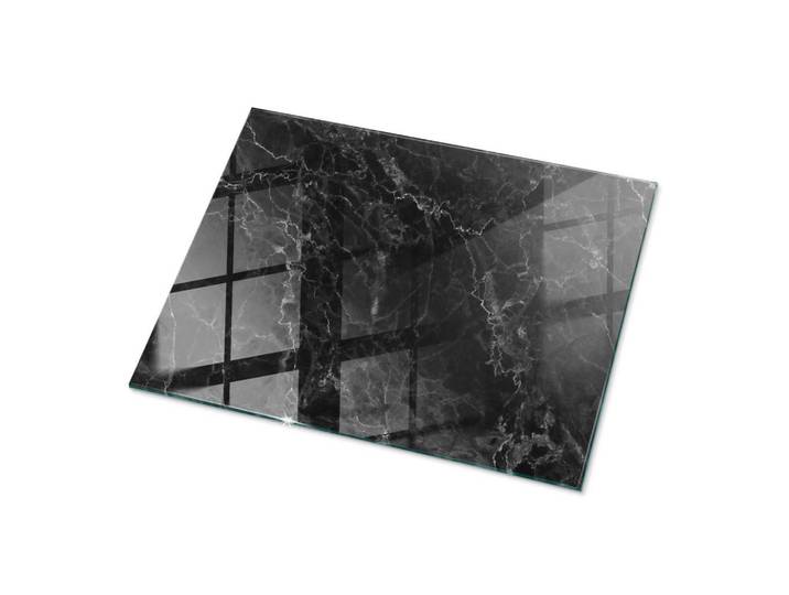 Tulup Glasplatte 80x60 cm Marmormuster mit Adern, Schwarz, Glas, Rechteckig, 80x60x0.4 cm, Esszimmer, Esstische, Tischsysteme