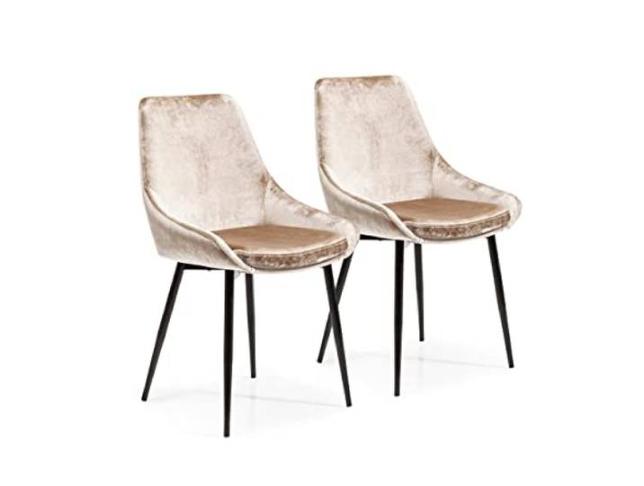 Kare Design Stuhl East Side (2/Set), Beige, Polsterstuhl, Esszimmerstuhl, Samptoptik, Stahlfüße, 83x48x57 cm (H/B/T)