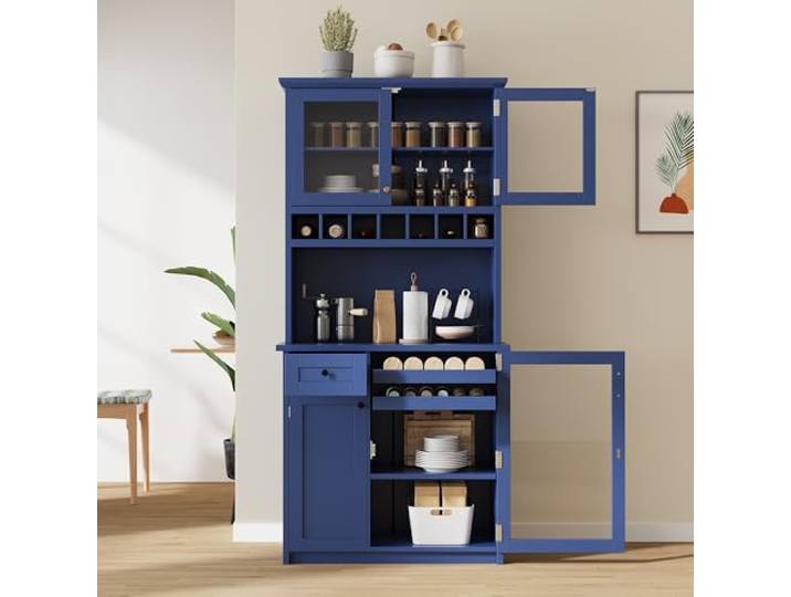 twwhyg Freistehender Vorratsschrank for die Küche mit Schubladen und Regalen(Blue-11.7)