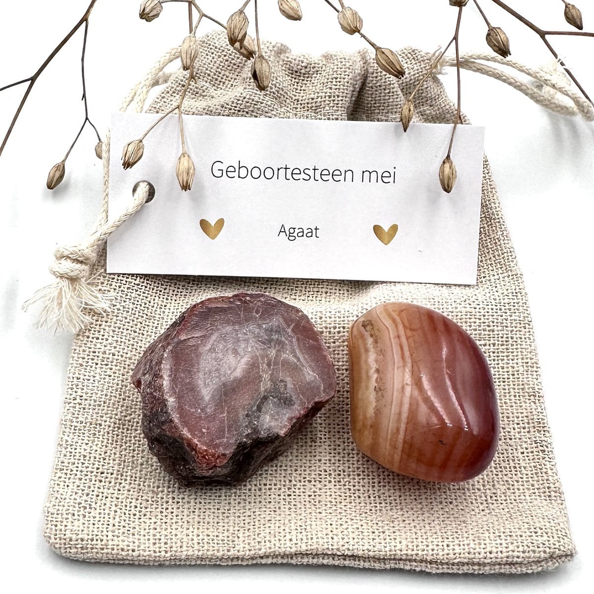 Geboortesteen mei - Agaat combi met zakje - Edelstenen giftset