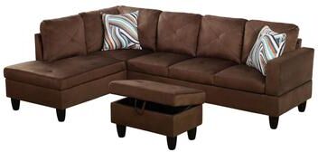 Clihome Brown Microfiber Sofa 3-Piece Living Room Sofa Set