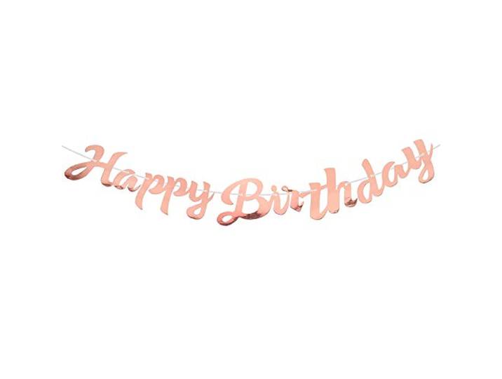 VINFUTUR Rose Gold Happy Birthday Banner Metallic Bunting Banner Rose Gold Foiled Happy Birthday Party Bunting Banner Achtergrond Verjaardagsfeestje Decoratie (Rose Goud)