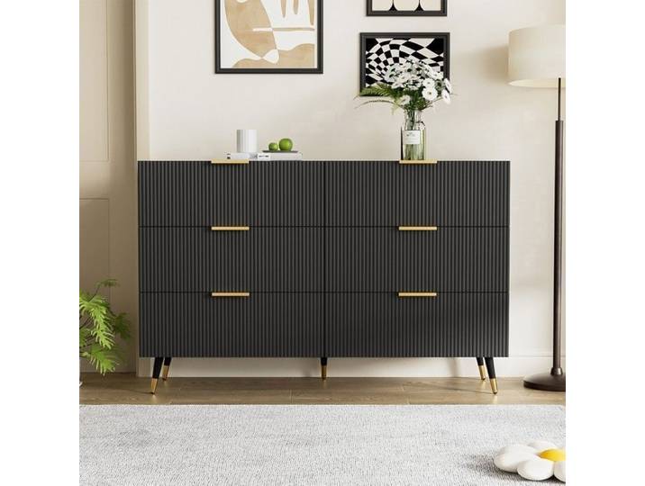 Abrihome Commode - 6 tiroirs Buffet Noir au Design Épuré - 120x77x40 cm