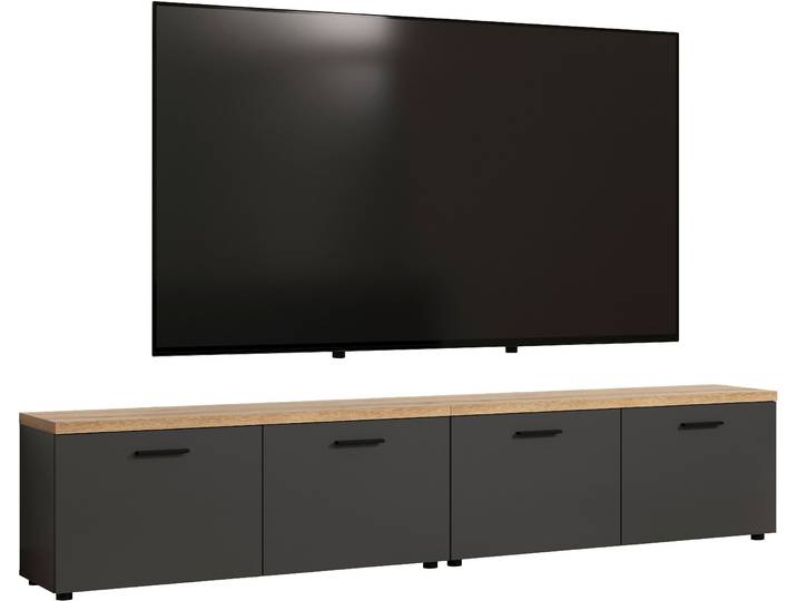 TV-Wand HOME AFFAIRE Bajo , schwarz (anthrazit, evoke eiche), B:240cm H:50cm T:40cm, Holzwerkstoff, Kunststoff, Kastenmöbel-Sets, TV-Wand, Set bestehend aus: 2x TV-Lowboards