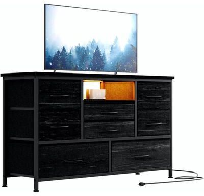 Garvee LED Dresser TV Stand with Power Outlet, Wide Storage Chest with Wood Top Console & Light Modes