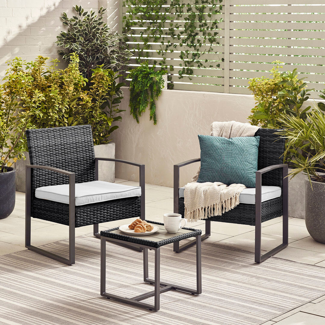 17 Stories Larkie Outdoor 2 Seat & Square Side Table Bistro Set for Modern Gardens & Patios (Cover Included) Black 2