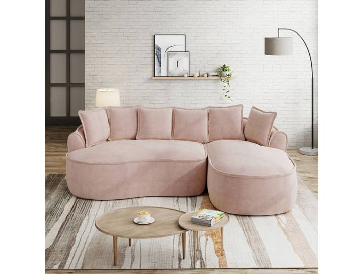 Canapé modulable 2 places rose chenille assise 122 cm convertible sans montage