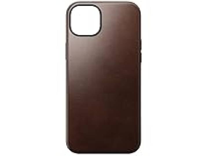 Nomad Horween Étui moderne en cuir pour iPhone 15 Plus avec chargeur sans fil et bords surélevés à 360° – Marron rustique