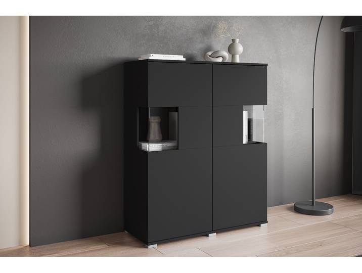 Highboard OTTO HOME Kenia , schwarz (graphite schwarz matt), B:100cm H:120cm T:39,5cm, Sideboards, Highboard, Modernes Highboard mit Glastüren, Breite 100 cm