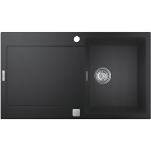 GROHE Spülbecken K500 31644AP0, Einzelbecken, schwarz, Auflagespüle aus Granit, mit Abtropffläche, 86 x 50 cm