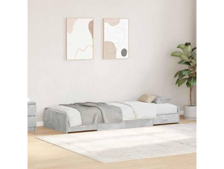 Bettrahmen mit Schubladen Beton Grau 80 x 200 cm Holzwerkstoff Massives Kiefernholz, Klapptüren, Modernes Design, Robust, Einfache Pflege