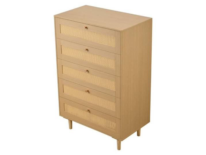 Commode - DUOKU - ZD-25TB03 - 5 Tiroirs - Rotin Synthétique - Bois Naturel