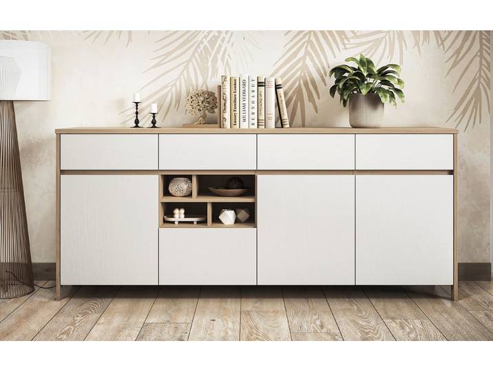 Home affaire Sideboard Stranda, moderner Schrank, Kommode im Scandi-Style, 198 cm breit, elegante Rahmenoptik, ausreichend Stauraum, vielseitig einsetzbar