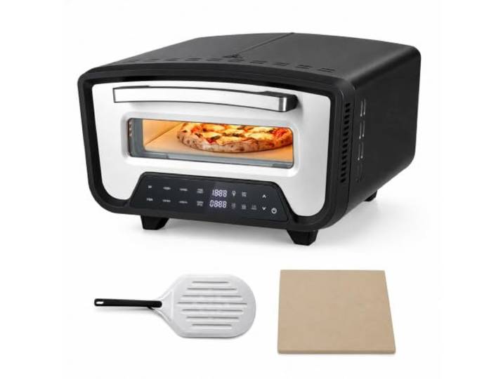 FURNITEX Pizzamaker, Elektrischer Pizzaofen, 12L, 2200W Backofen mit Schieber, Pizzastein, Touchscreen, 8 Programme, für 30cm Pizzen