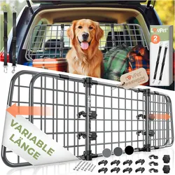 LovPet® Hundegitter Auto, Autoschutzgitter Trenngitter Universal, verstellbare Breite, Kopfstütze Kofferraum Autogitter Maße HxB 30 x 92-152 cm Kofferraumgitter,+ 2x Sicherheitsgurt für Hunde
