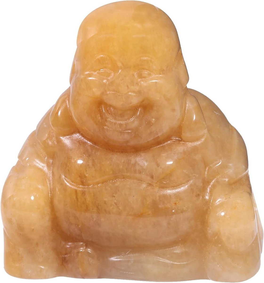 Kristallen Lachende Boeddha Maitreya Figuur - Handgesneden Steen - Geel - 40 mm