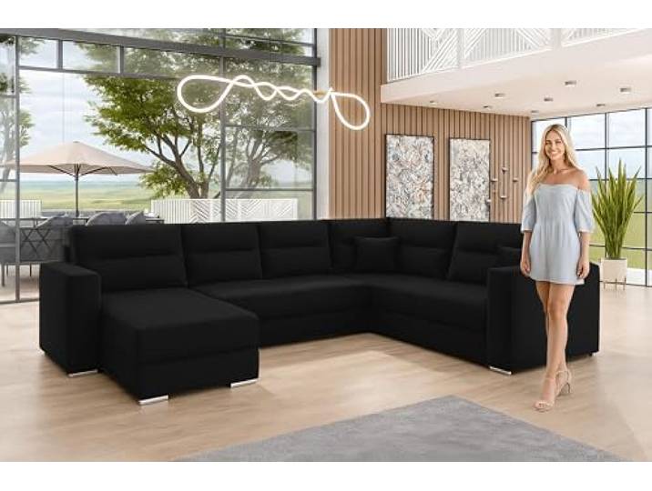 AXLIVING Ecksofas groß Lovere 314 cm Sofa schwarz mit Schlaffunktion Wohnlandschaft U Form mit Schlaffunktion. Robuste Materialien. Hochwertige Verarbeitung & ergonomisches Design.
