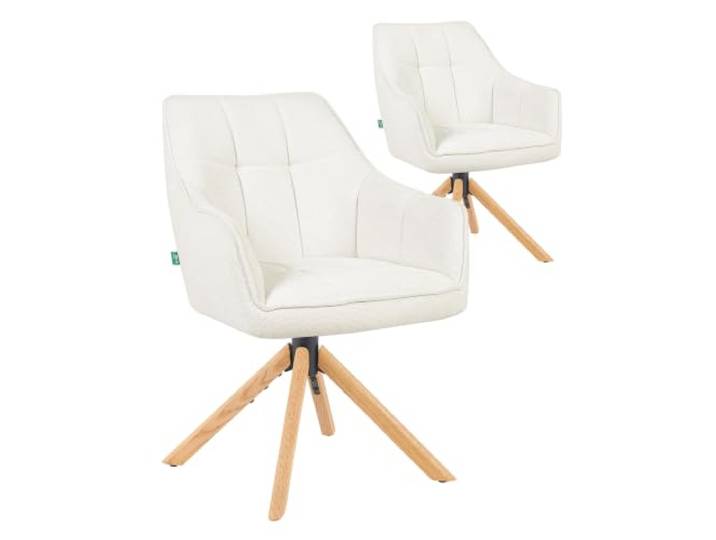 2er Set Esszimmerstühle Thomas-MIRA – Polsterstuhl mit Taschenfederkern – 360° Drehbar mit Rückstellfunktion – Beine Massivholz Eiche – Moderner Küchenstuhl Webstoff Cremeweiß, Belastbar 150kg