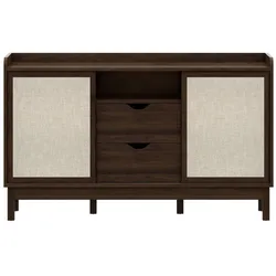 OKWISH Sideboard aus Holzwerkstoff in Natur, 150x39,5x80 cm, mit Schiebetüren, 2 Schubladen und verstellbaren Einlegeböden
