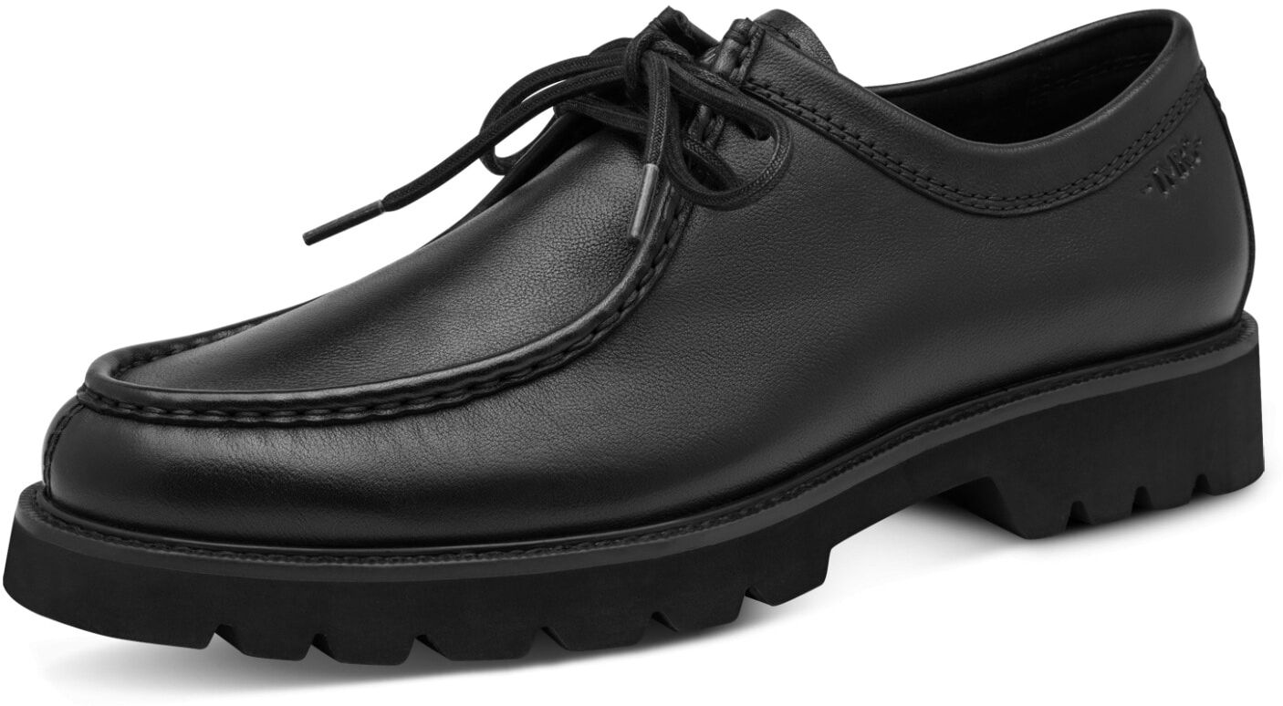 Schnürschuh TAMARIS, Herren, Gr. 44, schwarz, Veloursleder, leicht glänzend, schimmernd, Schuhe Schnürschuh, Schnürschuh, Halbschuh in Mokassin-Optik, für Herren