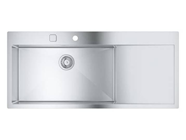GROHE K1000, Edelstahlspüle mit Abtropffläche, tiefes Becken, leise Nutzung GROHE Whisper Geräuschreduzierung, StarLight AISI 304 Edelstahl, pflegeleicht, einfache Reinigung (edelstahl, 31581SD1)