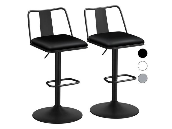 Lot de 2 tabourets de bar pivotants ALFORDSON Gloria à vérin à gaz en similicuir noir
