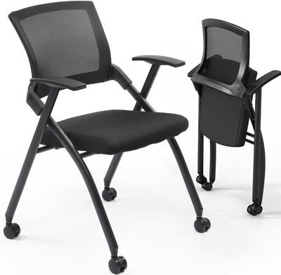 No Stackable Conference Room Chair with Wheels, Folding Office Chair with Rebound Back
