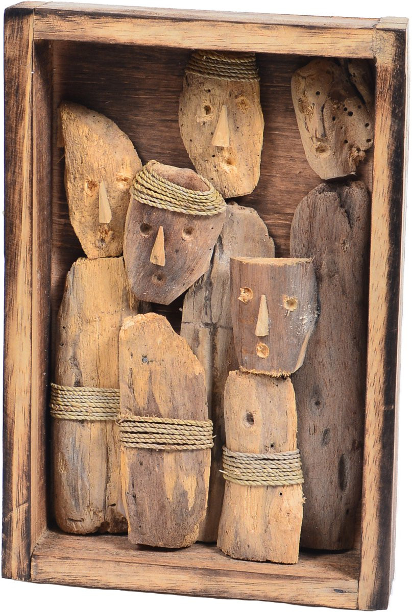 3D Wanddecoratie Tall Men Standing met Houten Poppetjes - 20 x 30 cm
