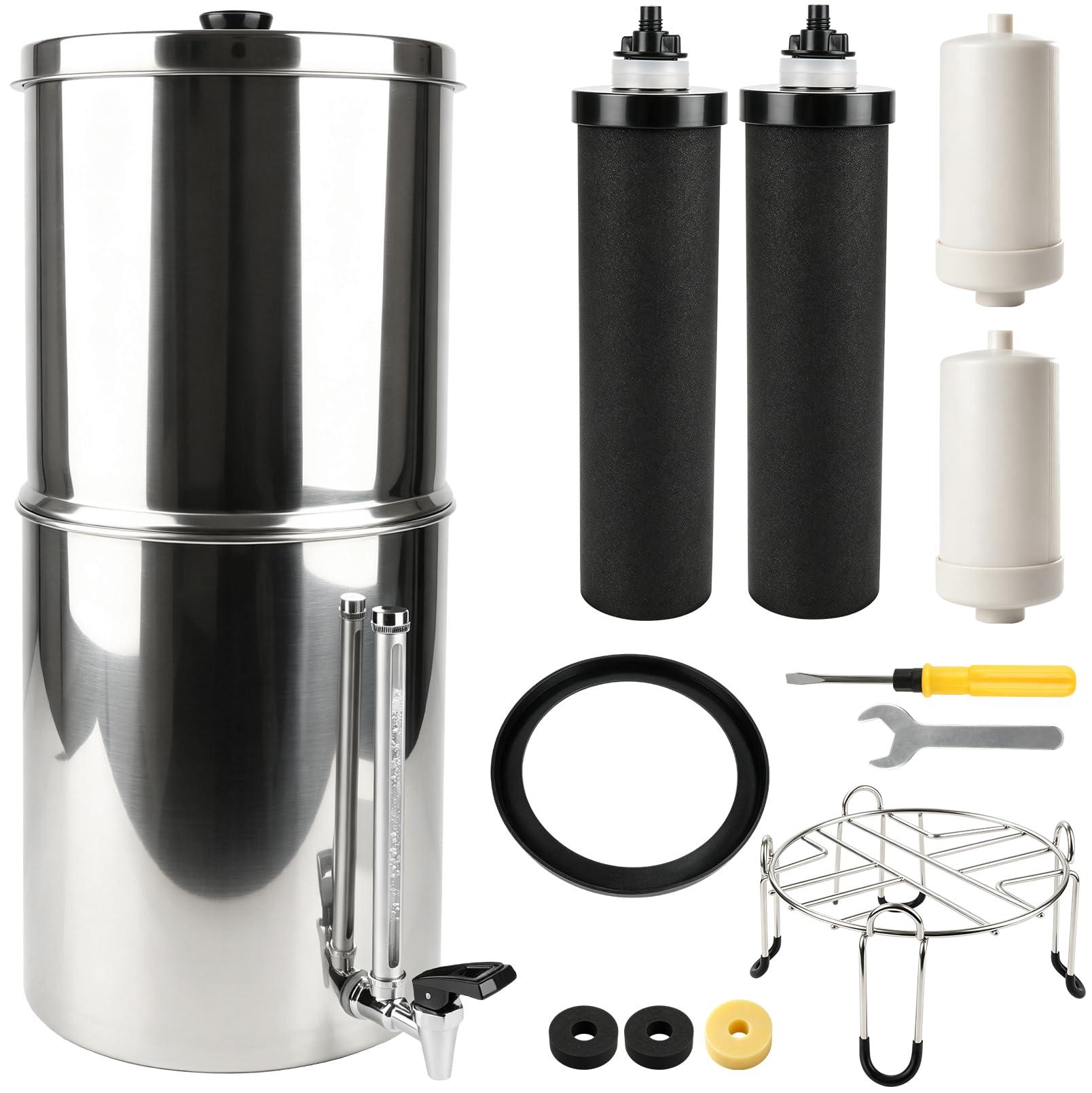 Schwerkraft Wasserfilter Wasserfiltersystem - 11 Liter - Edelstahl 304 - 6 Filterstufen - Tischmodell