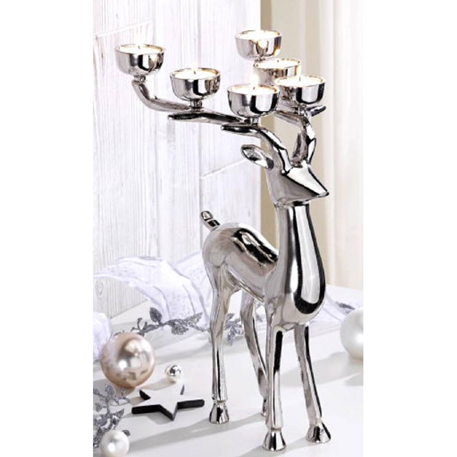 home24 Waxinelichthouder Rendier Zilver B: 18 cm, D: 34 cm, H: 18 cm