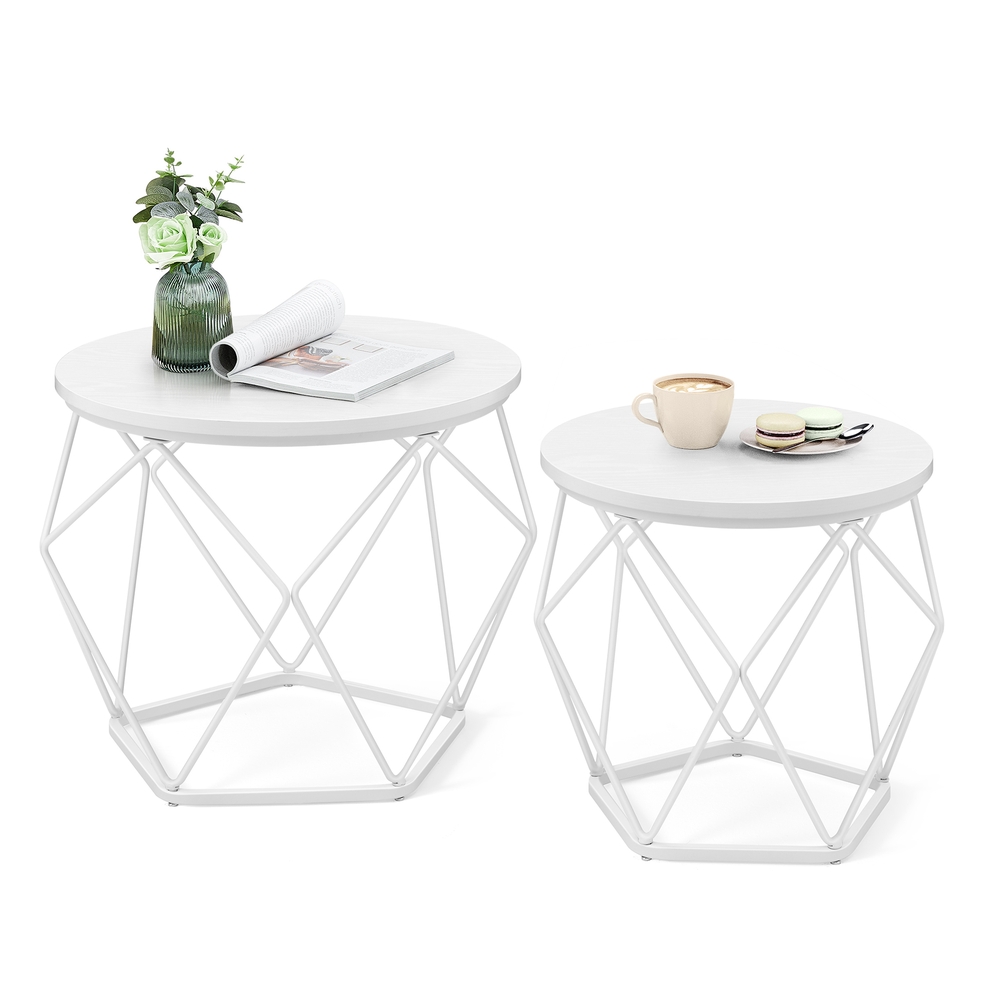 VASAGLE Couchtisch rund 2er Set abnehmbare Tischplatte schneeweiß-wolkenweiß B34LET040W46