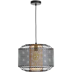Hängeleuchte Pendelleuchte Esszimmerlampe Gitteroptik Schwarz Metall D 40 cm