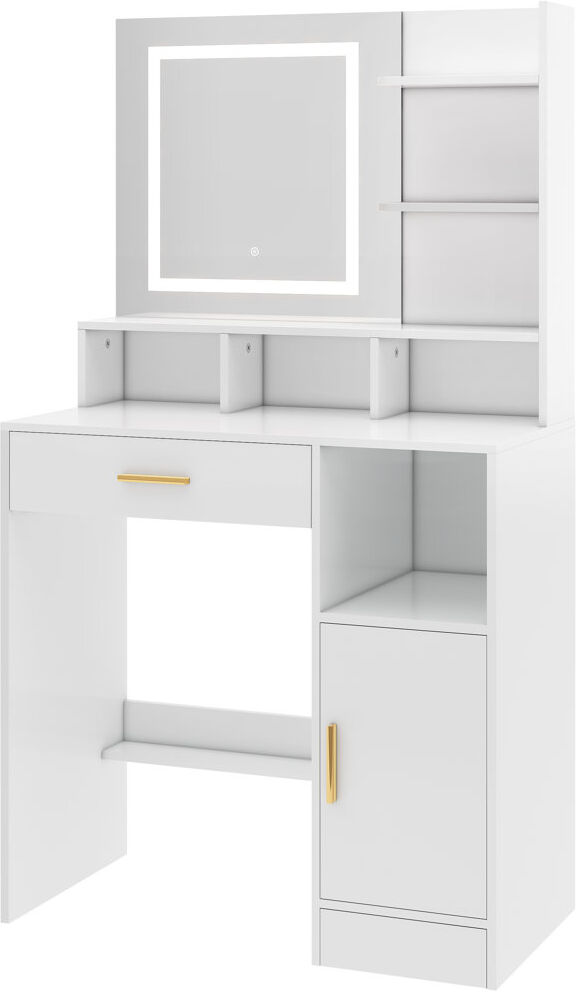 Latitude Run Dressing Table with Mirror White 140cm H X 80cm W X 40cm D