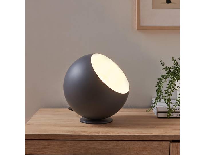 Tischleuchte 'Lukkodso' 1xE27 Tischlampe Ø20 x 20 cm mit kugelförmiger Lampenschirm Metall Grau