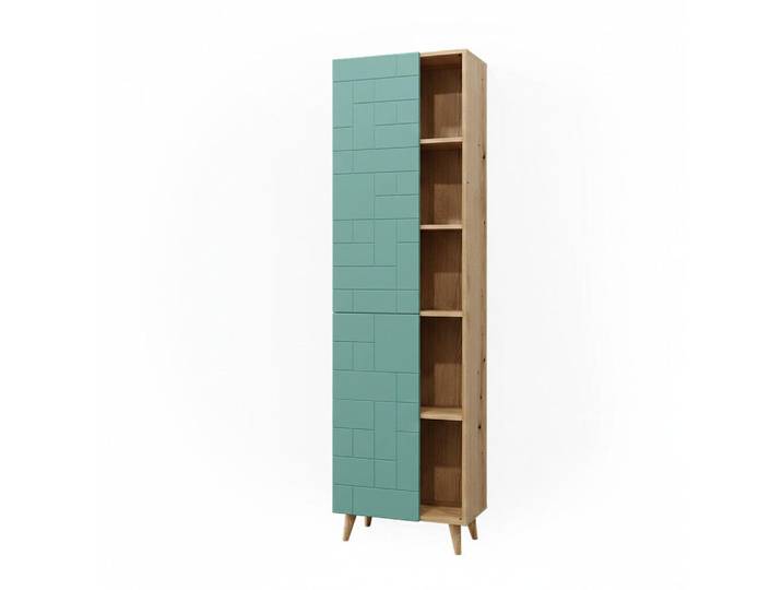 Vicco Badschrank Rudi Mintgrün 56 x 193 cm mit Türen, und offenen Fächern, Holzwerkstoff, 10 Fächer, Rechteckig, 56x193x30.6 cm, Badezimmer, Badezimmerschränke, Hochschränke