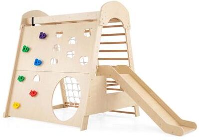 Indoor Kids Jungle Gym Large 8-in-1 Pikler Climber w/Rock/Net/Ladder - Natural