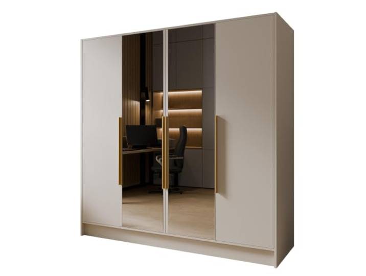 MEBLINI Kleiderschrank LUSINDA 200 cm - Drehtürenschrank mit Zwei Spiegeln - mit goldfarbenen Griffen - Kleiderstangen und Regalböden - Kaschmir